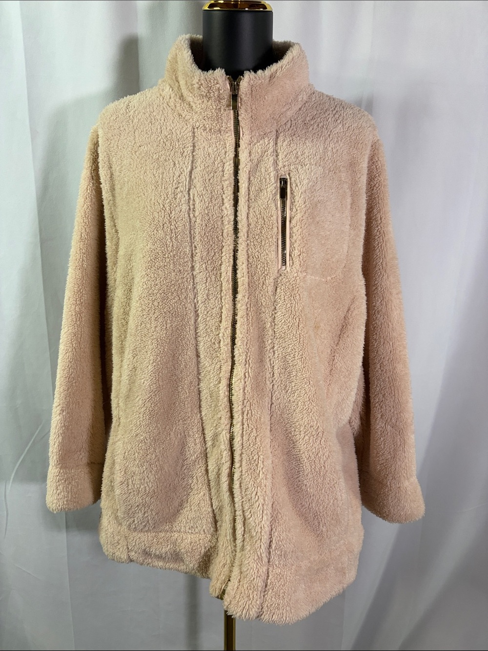 For The Republic Blush Pink Fuzzy Fleece Zip Front Jacket